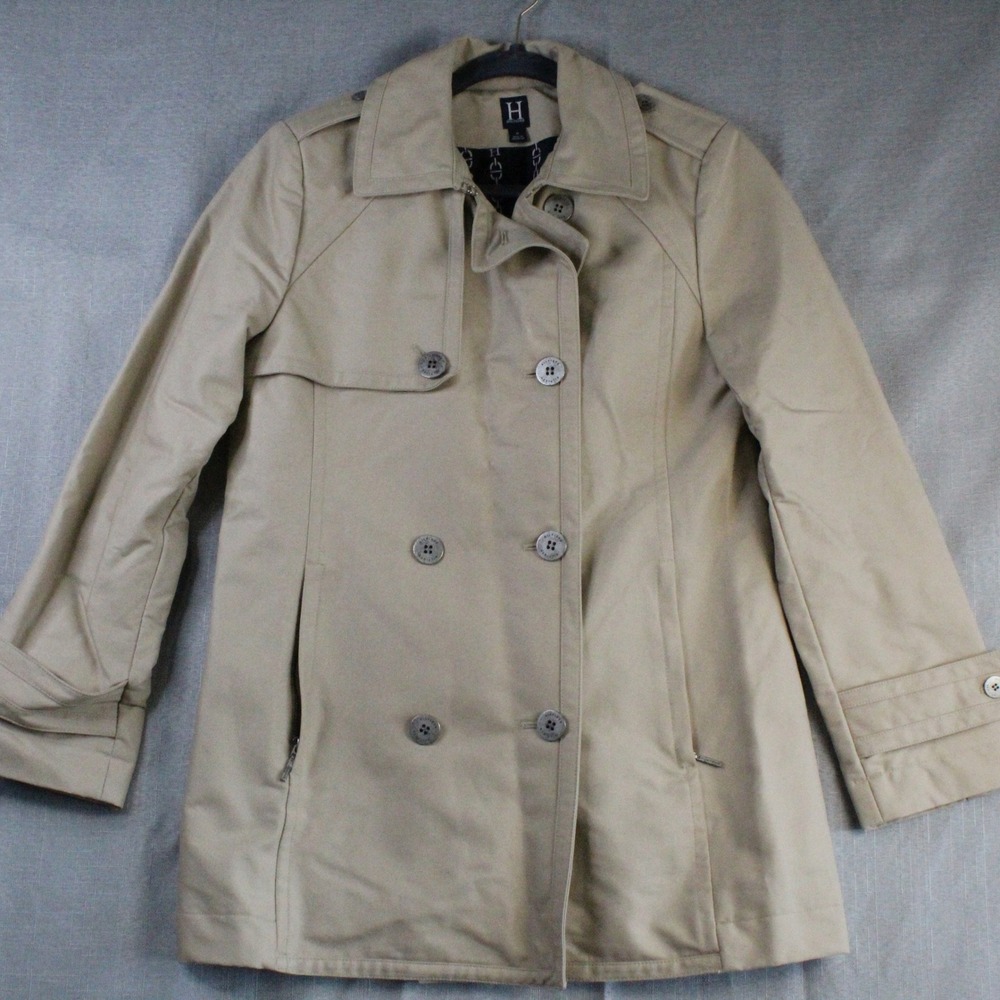 Tommy Hilfiger Khaki Trench Coat Size M Beige Double Breasted Preppy Minimalist